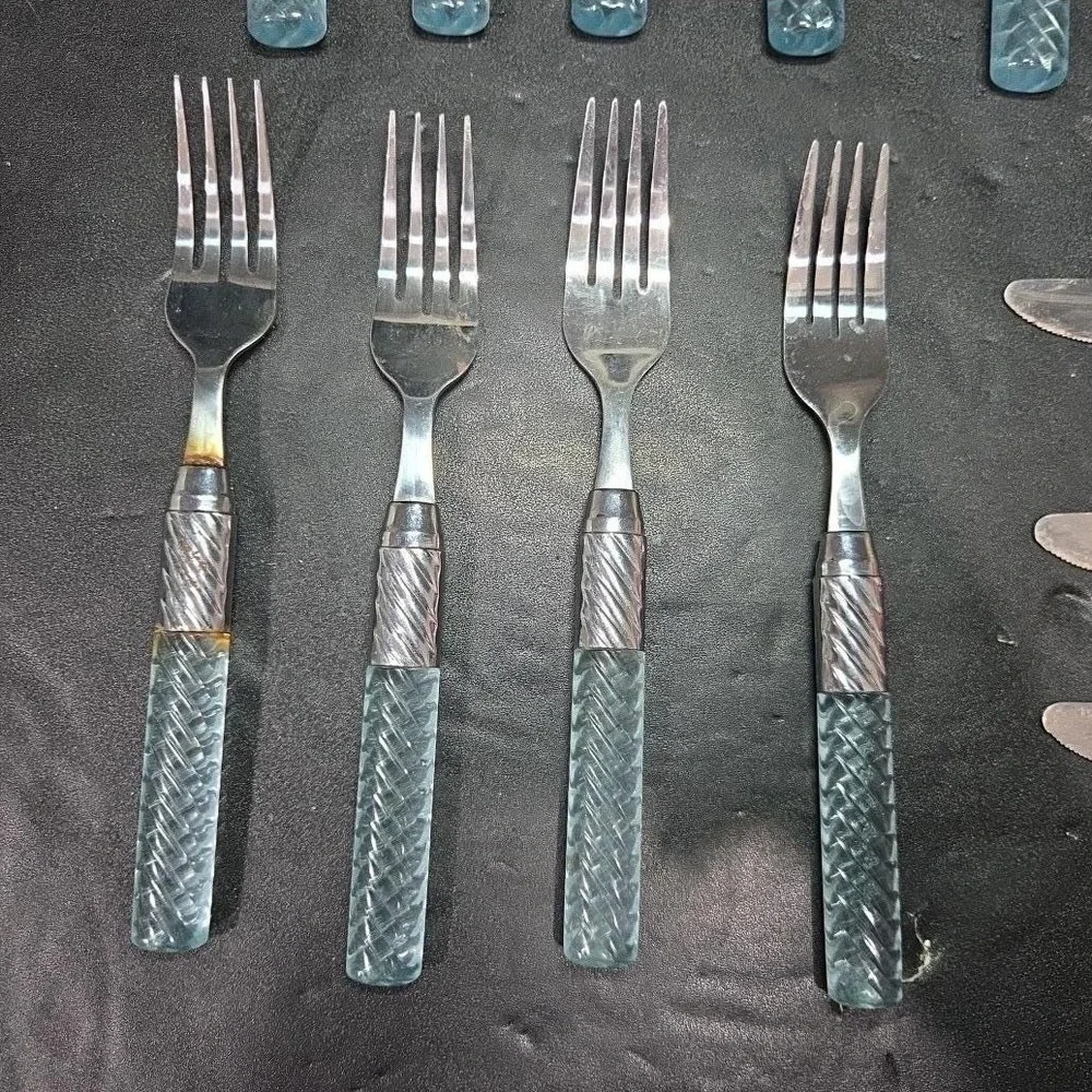 Acrylic Blue Handled Utensils, 17 Piece Set, Plastic Handles, Stainless‎ Steel